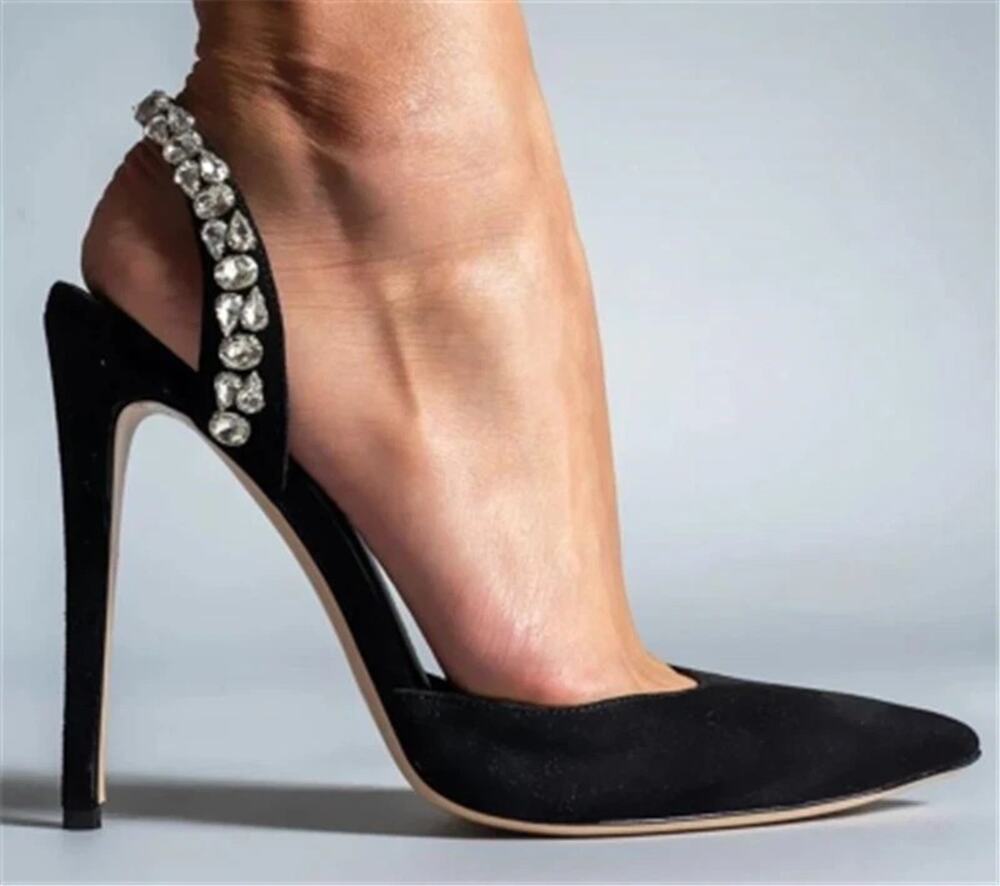 EXPRESS Pointed Toe High Heel Stilettos Rhinestone Slingback Pumps, BLACK SIZE 7